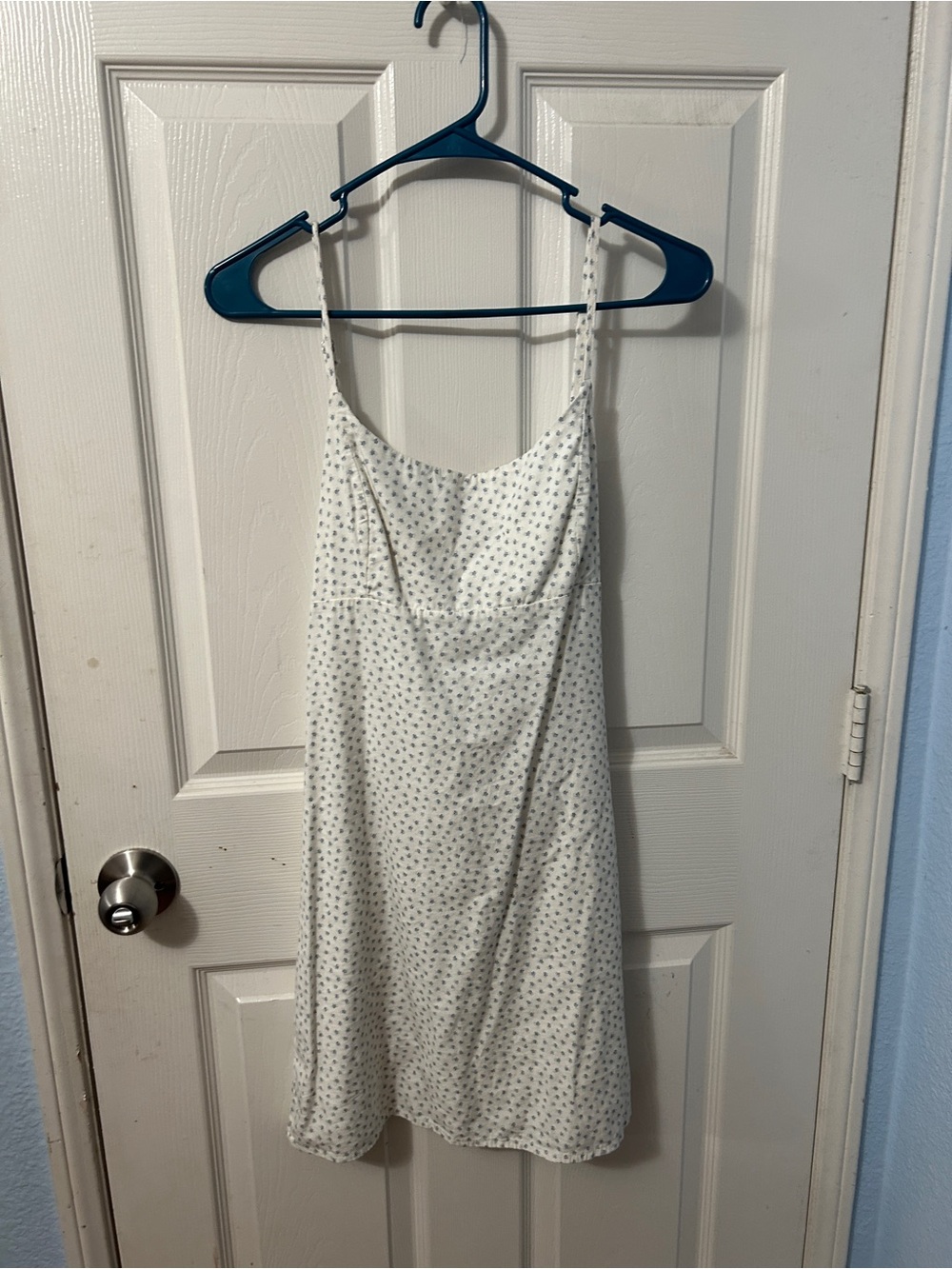 Brandy Melville Cream Mini Dress with Tiny Blue Floral Pattern - Picture 2 of 5